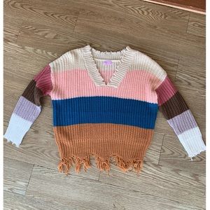 Pink Lily distressed multi-color knit sweater